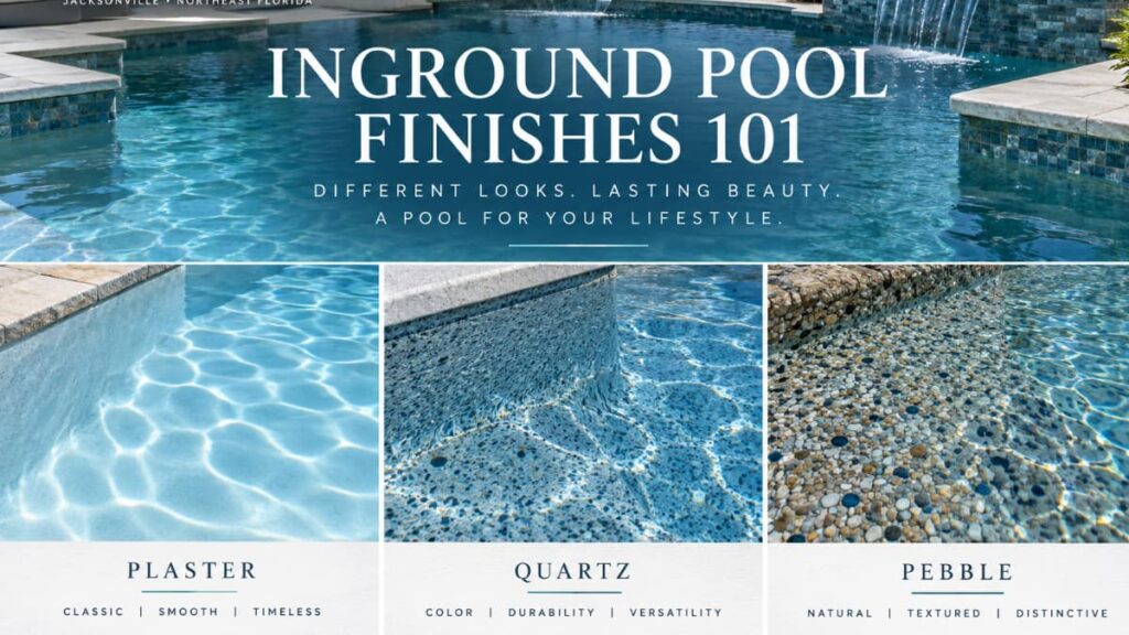 inground pool finishes 101, plaster, quartz, pebble samples